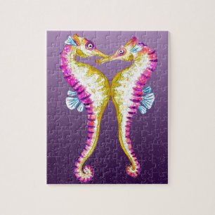 Seahorses Kiss Purple Jigsaw Puzzle
