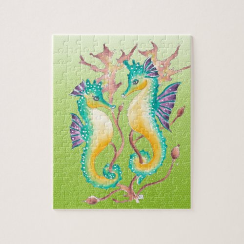 seahorses lime stained glass jigsaw puzzle