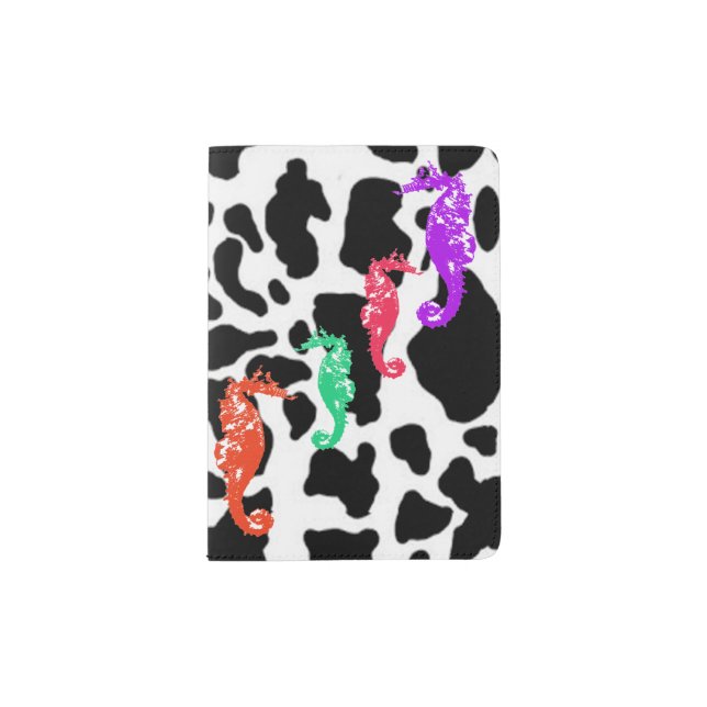 Seahorses on Cow Print Passport Holder (Front)