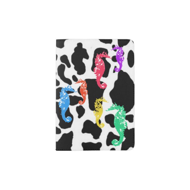 Seahorses on Cow Print Passport Holder (Front)