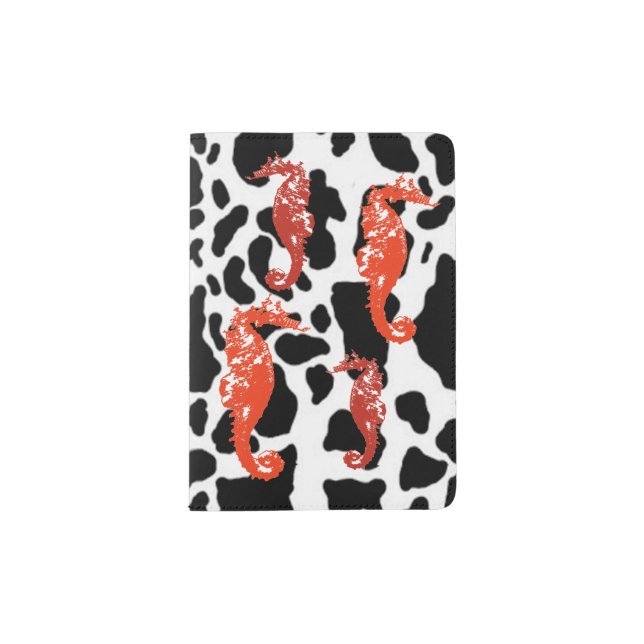 Seahorses on Cow print Passport Holder (Front)