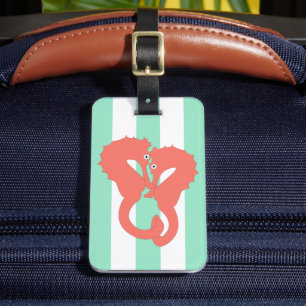 Seahorses on Seafoam Green Stripes Luggage Tag