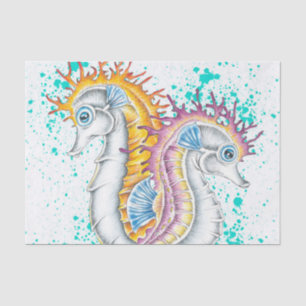 Seahorses Orange Magenta Splash Ink Tissue Paper