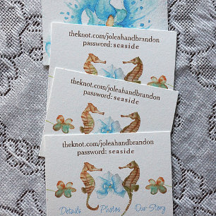 Seahorses, Orchid Turquoise Beach Wedding Website Advice Card