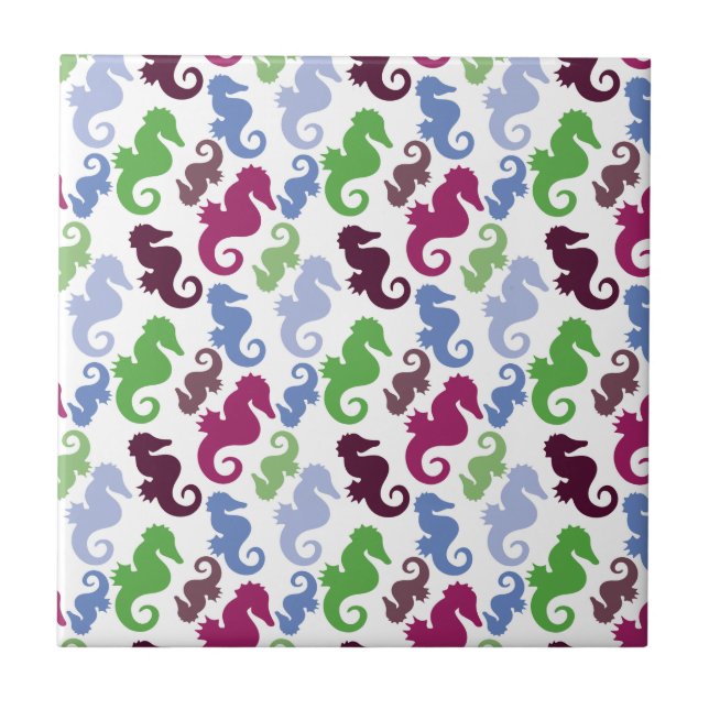 Seahorses Pattern Nautical Beach Theme Gifts Ceramic Tile (Front)