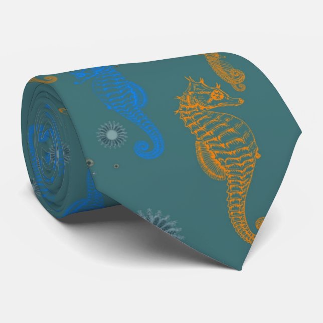 Seahorses Pattern Neck Tie (Rolled)