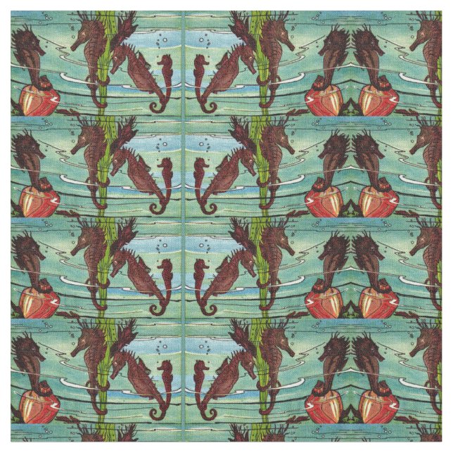 seahorses print fabric (Close Up)