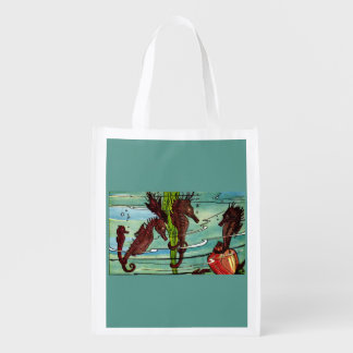 seahorses print grocery bag