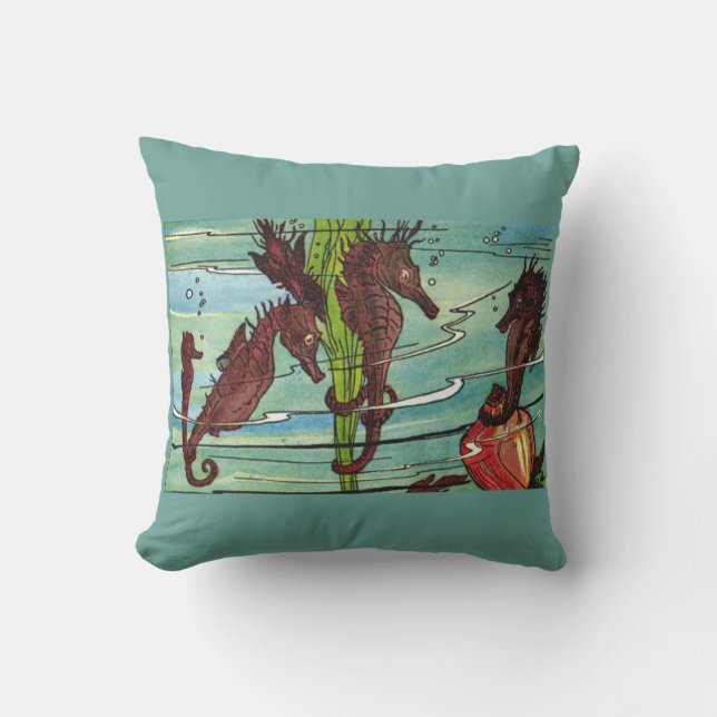 seahorses print outdoor pillow (Front)