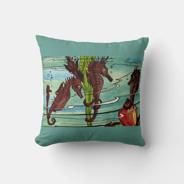 seahorses print throw pillow (Front)