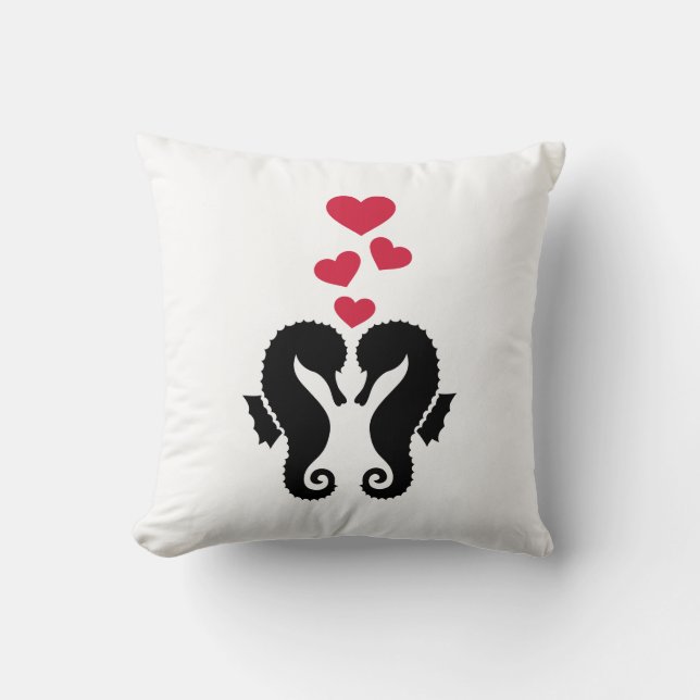 Seahorses red hearts love throw pillow (Front)
