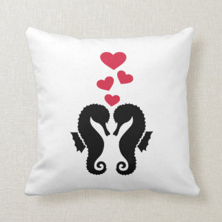 Seahorses red hearts love throw pillow