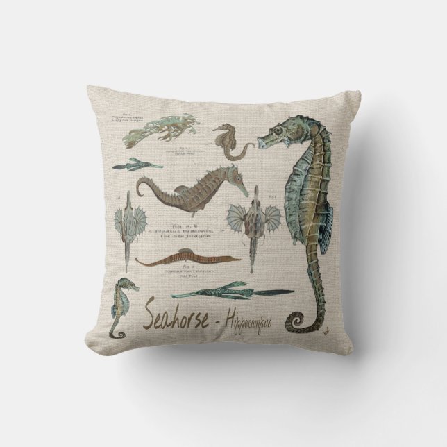 Seahorses, Sea dragons, and Sea pipes Throw Pillow (Front)