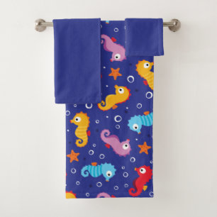 Seahorses Seamless Pattern Bath Towel Set