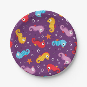 Seahorses Seamless Pattern Paper Plates