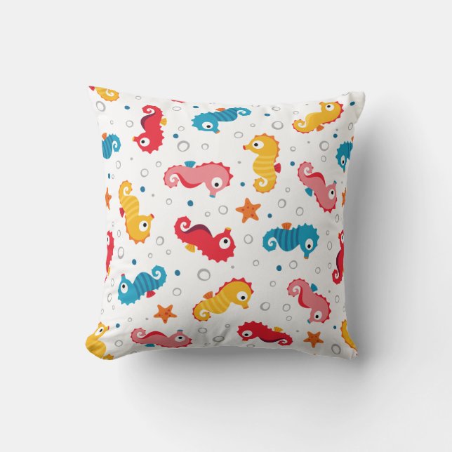 Seahorses Seamless Pattern Throw Pillow (Front)
