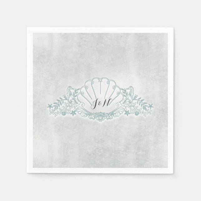 Seahorses & Seashell Beach Wedding Reception Paper Napkins (Front)