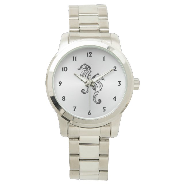 Seahorses Silver with Twelve Numbers Watch (Front)