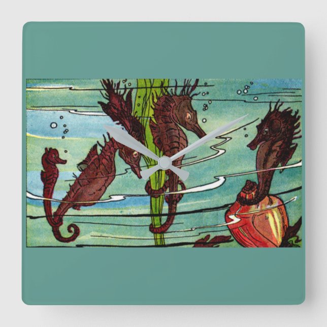 seahorses square wall clock (Front)