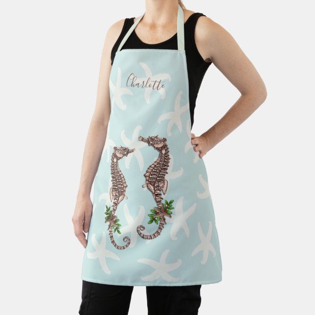 Seahorses Starfish Name Template all over print Apron (Insitu)