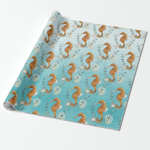 Seahorses Under The Caribbean Turquoise Blue Sea Wrapping Paper