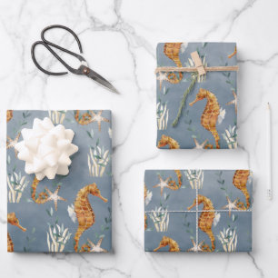 Seahorses Under The Deep Blue Sea Wrapping Paper Sheets