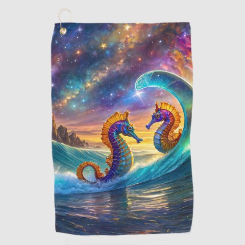 Seahorses Under The Stars Design by Rich AMeN Gill Golf Towel
