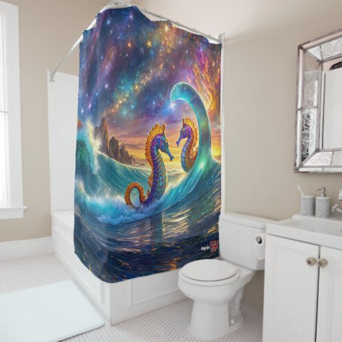 Seahorses Under The Stars Design by Rich AMeN Gill Shower Curtain
