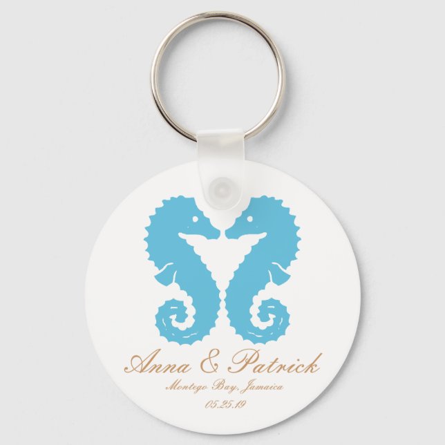 Seahorses Wedding Favor Personalized Key Ring (Front)