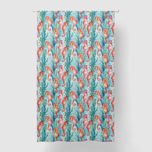 Seahorses With Bubbles and Seaweed Plant Life Blackout Curtains