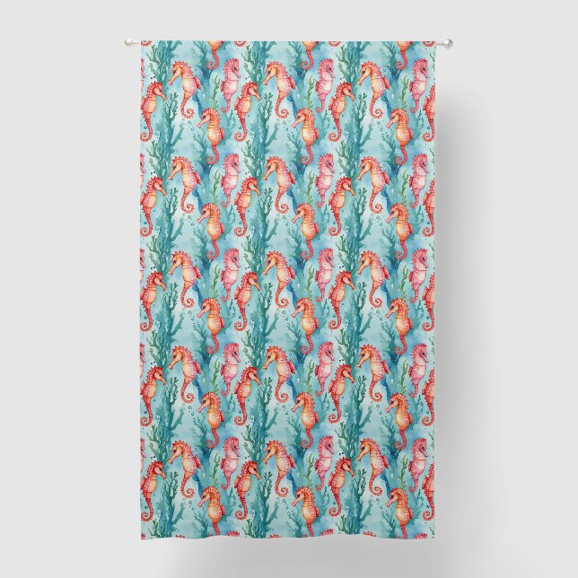 Seahorses With Bubbles and Seaweed Plant Life Blackout Curtains (Front)