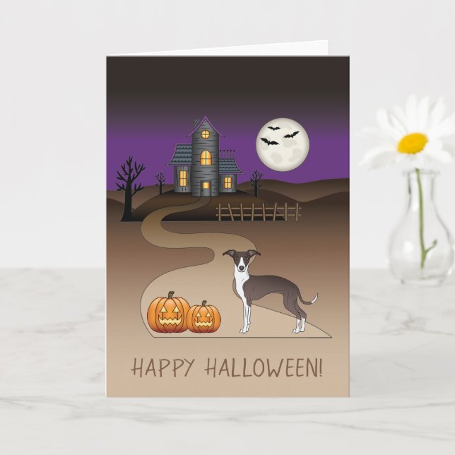 Seal And White Iggy And Halloween Haunted House Card (Small Plant)