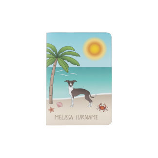 Seal And White Iggy Dog At Tropical Summer Beach Passport Holder