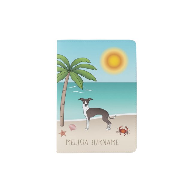 Seal And White Iggy Dog At Tropical Summer Beach Passport Holder (Front)