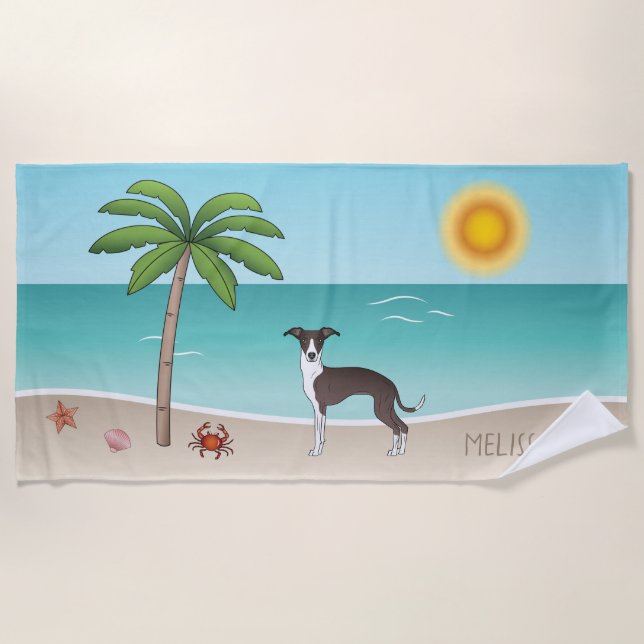 Seal And White Iggy Dog At Tropical Summer Beach - Towel (Front)