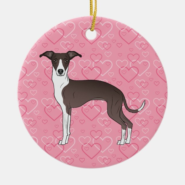 Seal And White Iggy Dog Pink Hearts Pet Memorial Ceramic Ornament (Front)