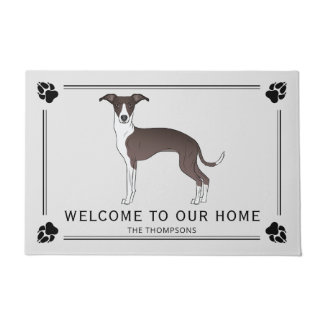 Seal And White Italian Greyhound And Paws And Text Doormat
