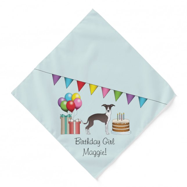 Seal And White Italian Greyhound Colorful Birthday Bandana (Front)