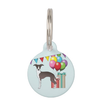 Seal And White Italian Greyhound Colorful Birthday Pet ID Tag