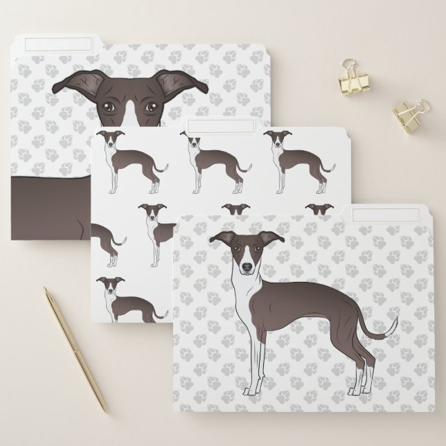 Seal And White Italian Greyhound Cute Cartoon Dog File Folder (Set)