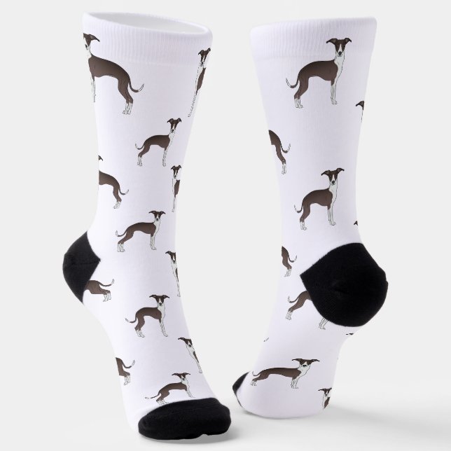 Seal And White Italian Greyhound Cute Dog Pattern Socks (Angled)