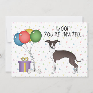 Seal And White Italian Greyhound Dog Birthday Invitation