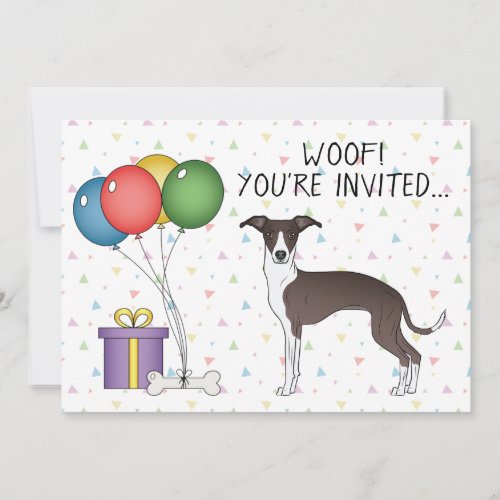 Seal And White Italian Greyhound Dog Birthday Invitation