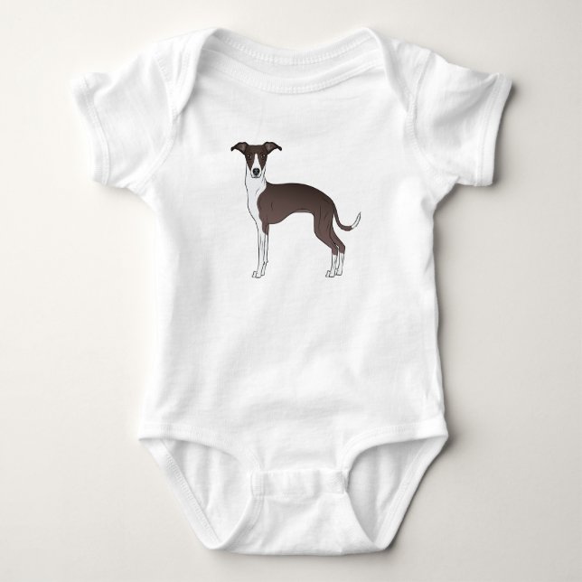 Seal And White Italian Greyhound Dog Illustration Baby Bodysuit (Front)