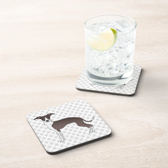 Seal And White Italian Greyhound Dog With Paws Beverage Coaster (Right Side)