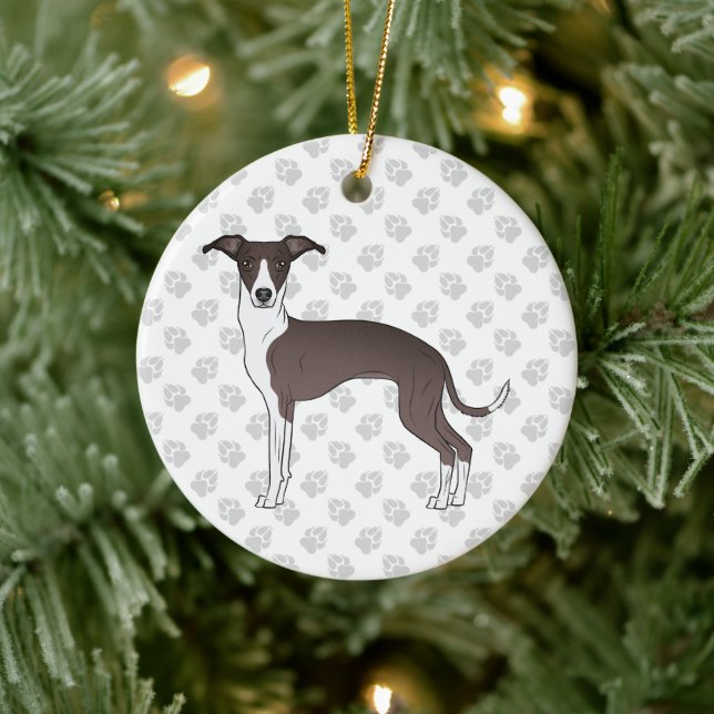 Seal And White Italian Greyhound Dog With Paws Ceramic Ornament (Tree)