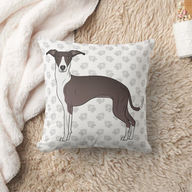 Seal And White Italian Greyhound Dog With Paws Throw Pillow (Blanket)