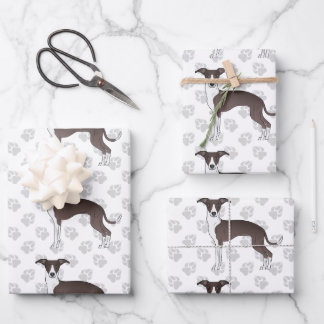 Seal And White Italian Greyhound Dogs With Paws Wrapping Paper Sheets