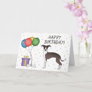 Seal And White Italian Greyhound - Happy Birthday Card