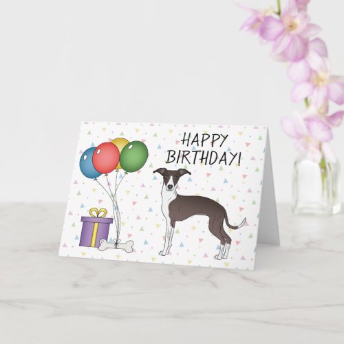 Seal And White Italian Greyhound _ Happy Birthday Card